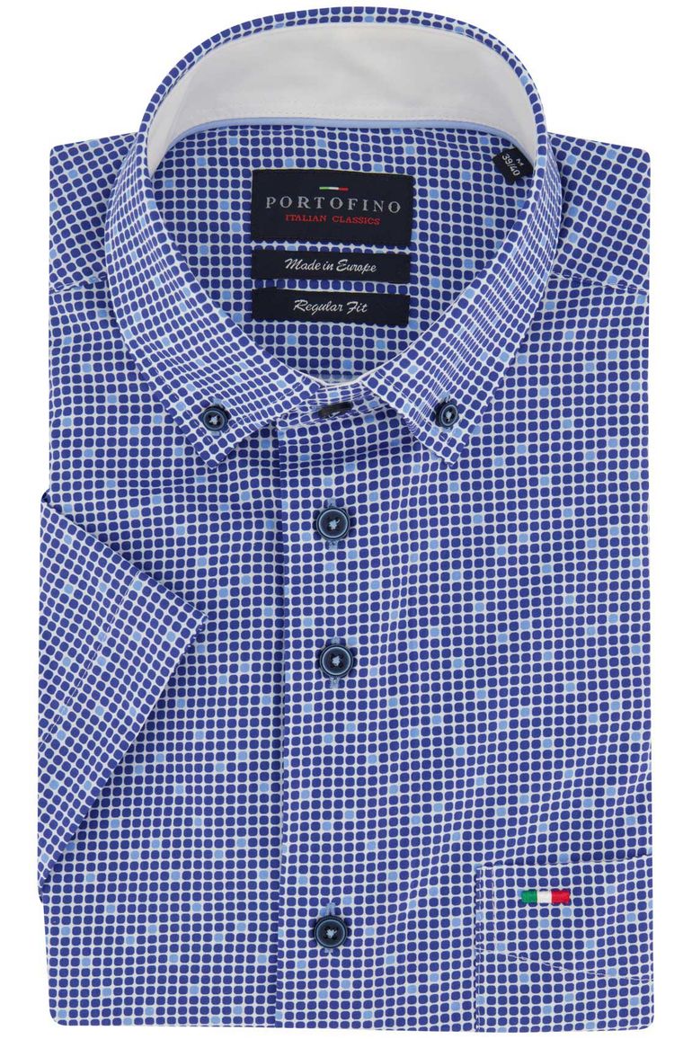 casual overhemd korte mouw Portofino blauw geprint katoen wijde fit