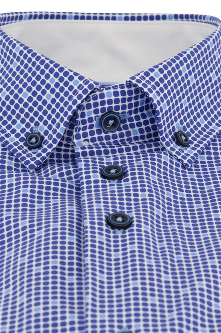 casual overhemd korte mouw Portofino blauw geprint katoen wijde fit