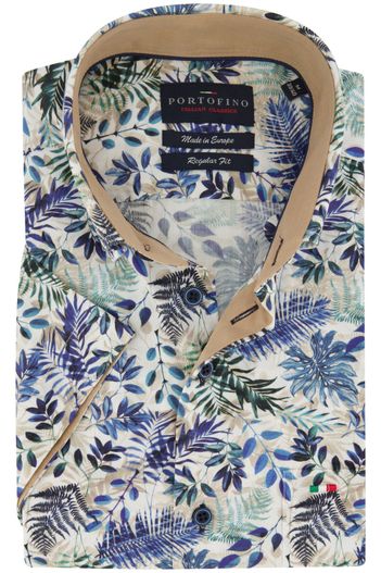 Portofino casual overhemd korte mouw Portofino blauw geprint katoen wijde fit
