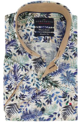 Portofino Portofino overhemd korte mouw groene bladeren katoen