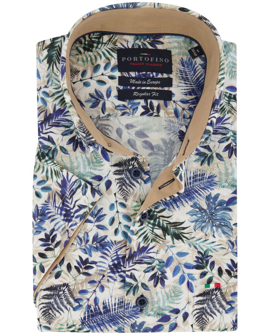 Portofino overhemd korte mouw groene bladeren katoen