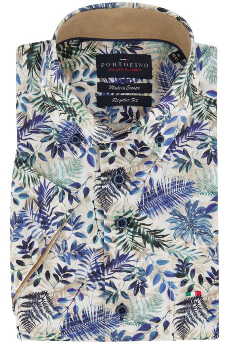 Portofino overhemd korte mouw groene bladeren katoen