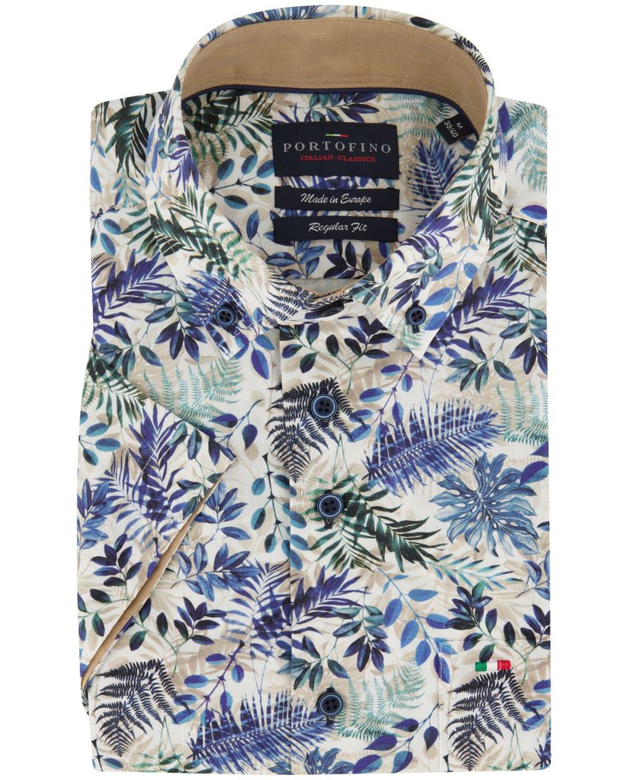 Portofino overhemd korte mouw groene bladeren katoen