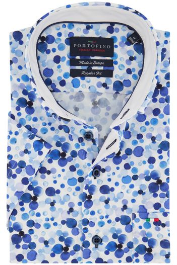 Portofino casual overhemd korte mouw Portofino blauw geprint katoen wijde fit