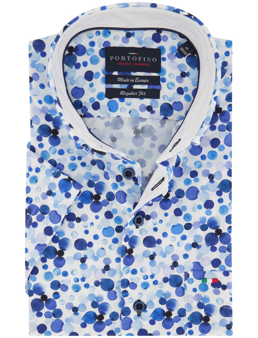 Portofino casual overhemd korte mouw Regular Fit blauw geprint