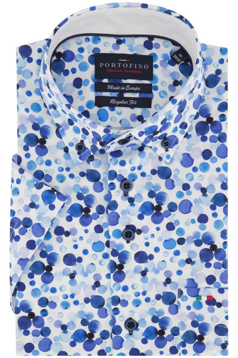 Portofino overhemd korte mouw wijde fit wit blauw