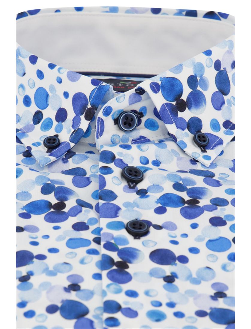 Portofino casual overhemd korte mouw Regular Fit blauw geprint
