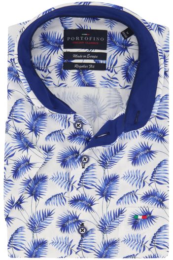 Portofino casual overhemd korte mouw Portofino beige geprint katoen wijde fit