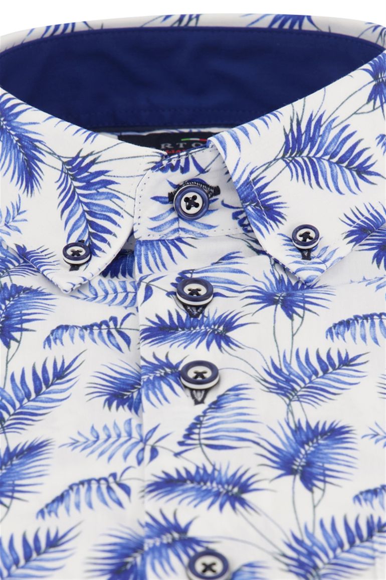 casual overhemd korte mouw Portofino beige geprint katoen wijde fit