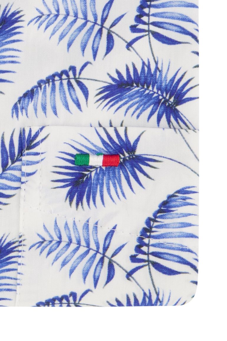 casual overhemd korte mouw Portofino beige geprint katoen wijde fit