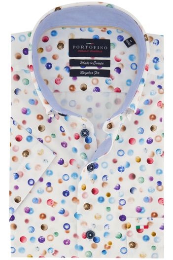 Portofino casual overhemd korte mouw Portofino wit geprint katoen normale fit