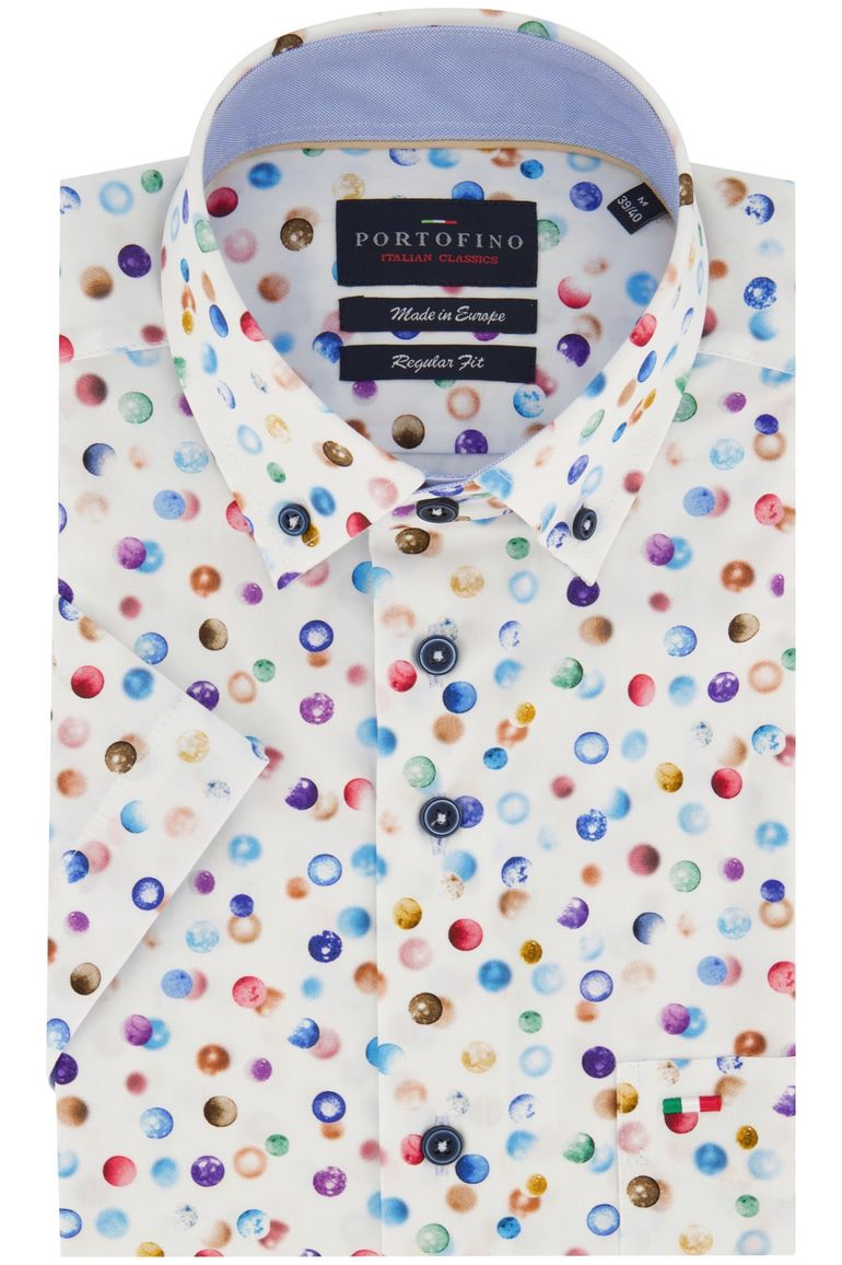 casual overhemd korte mouw Portofino wit geprint katoen normale fit