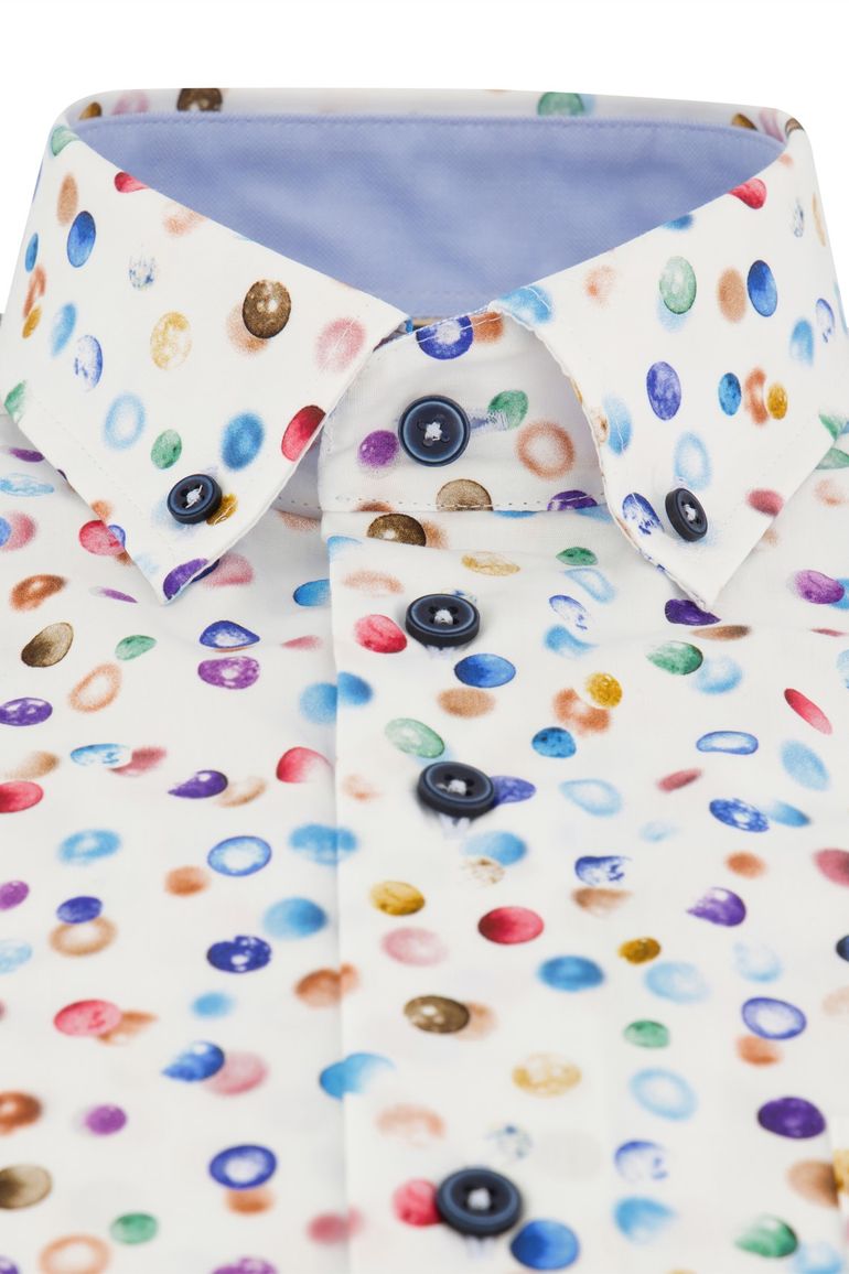 casual overhemd korte mouw Portofino wit geprint katoen normale fit