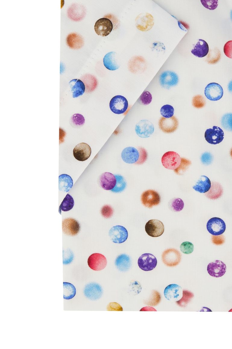 casual overhemd korte mouw Portofino wit geprint katoen normale fit