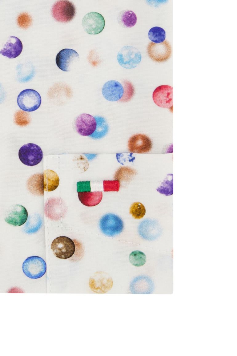 casual overhemd korte mouw Portofino wit geprint katoen normale fit