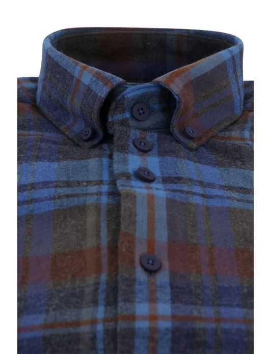 casual overhemd Eden Valley blauw geruit katoen normale fit