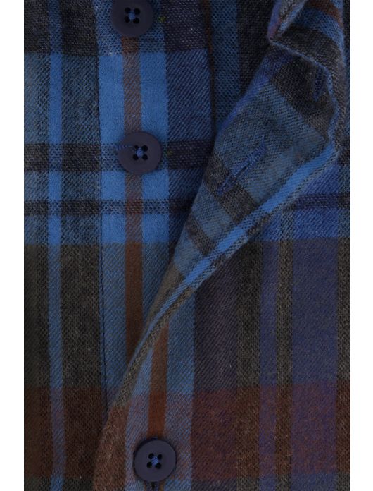 casual overhemd Eden Valley blauw geruit katoen normale fit