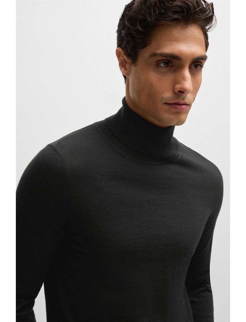 Hugo Boss coltrui zwart effen merinowol Musso-P