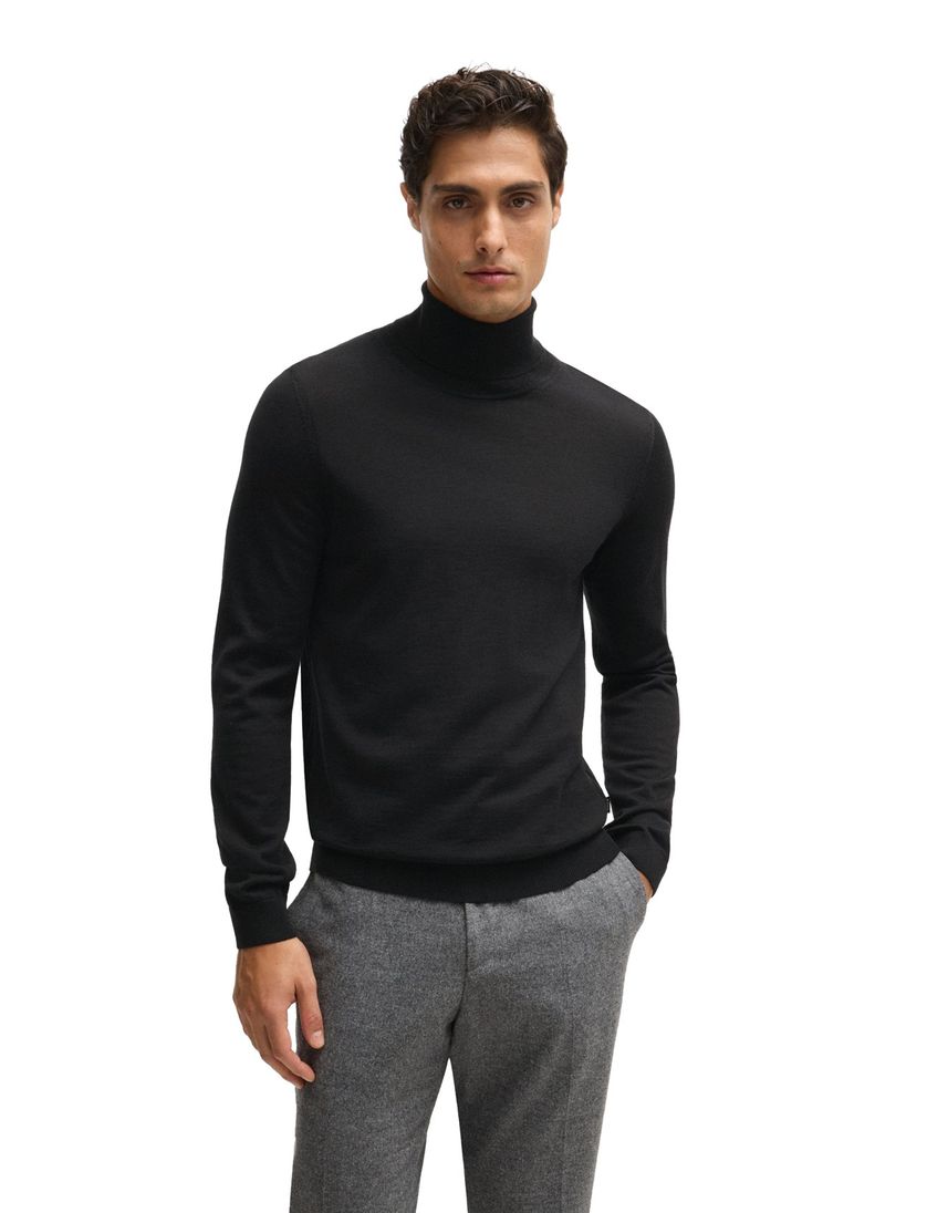 Hugo Boss coltrui zwart effen merinowol Musso-P