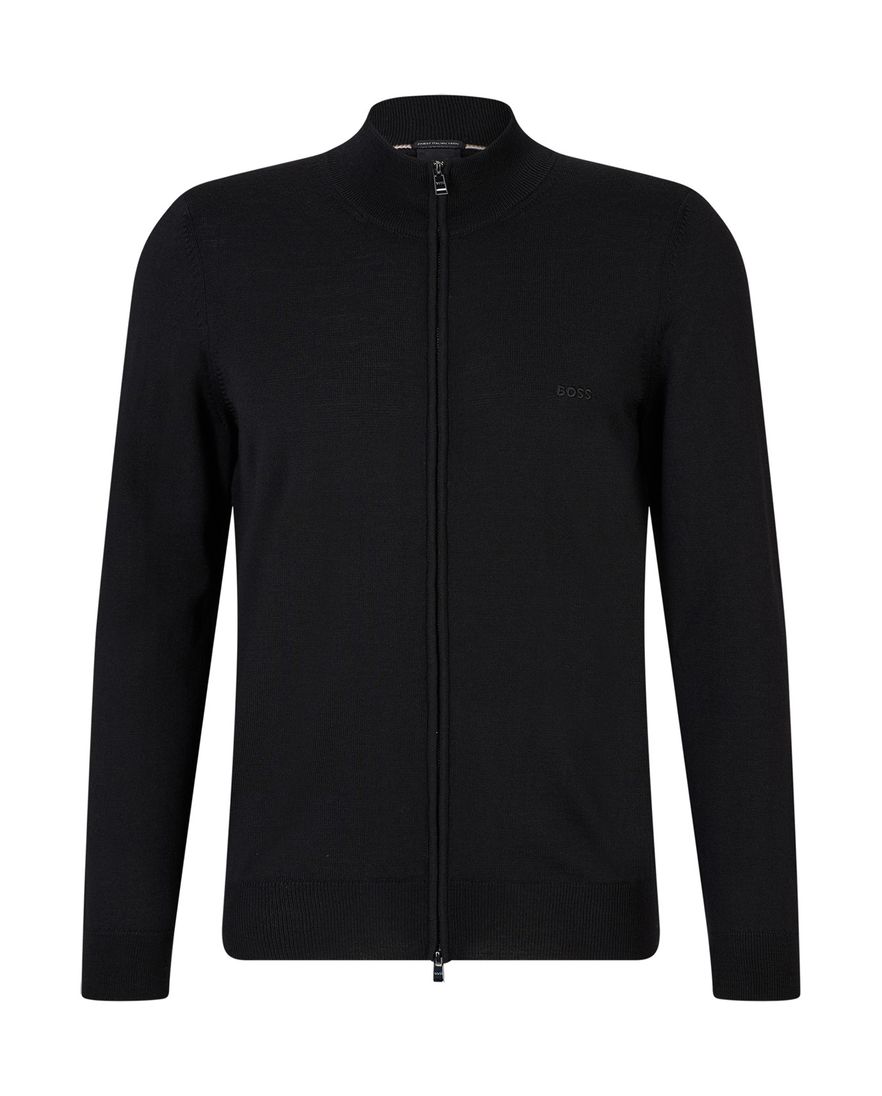 BOSS Black Balonso vest zwart rits effen merinowol