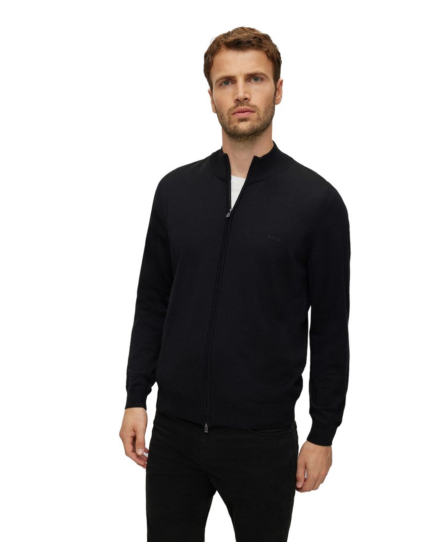 BOSS Black Balonso vest zwart rits effen merinowol