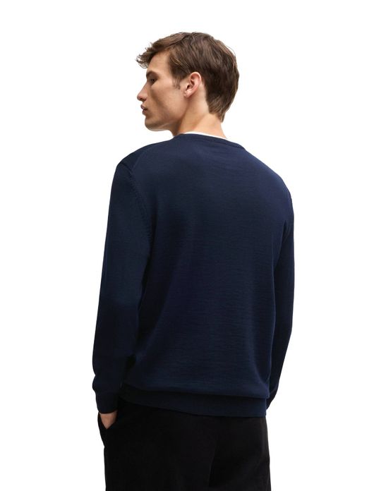 trui Hugo Boss donkerblauw effen merinowol v-hals