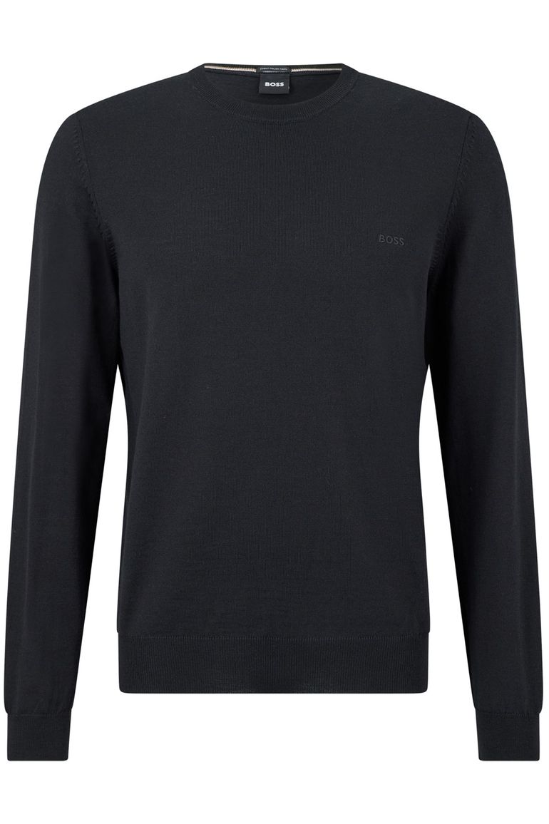 Hugo Boss trui ronde hals zwart effen wol