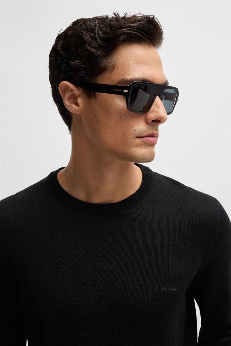 Hugo Boss trui ronde hals zwart effen wol