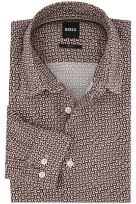 Hugo Boss Hugo Boss casual overhemd slim fit beige geprint
