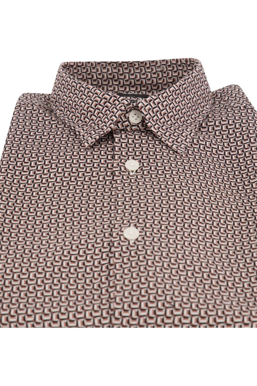 Hugo Boss casual overhemd beige geprint slim fit