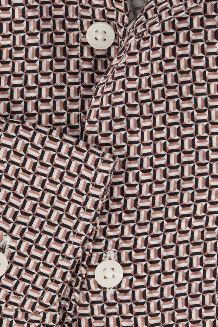 Hugo Boss casual overhemd beige geprint slim fit