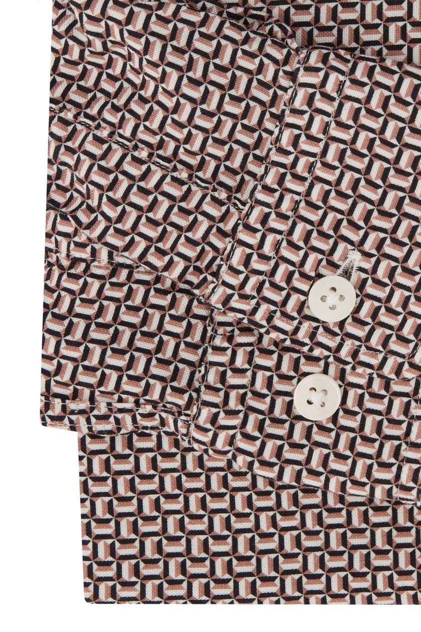 Hugo Boss casual overhemd beige geprint slim fit