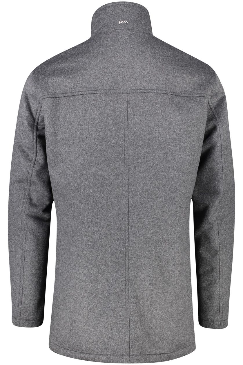 Hugo Boss winterjas grijs normale fit wol effen rits + knoop half lang