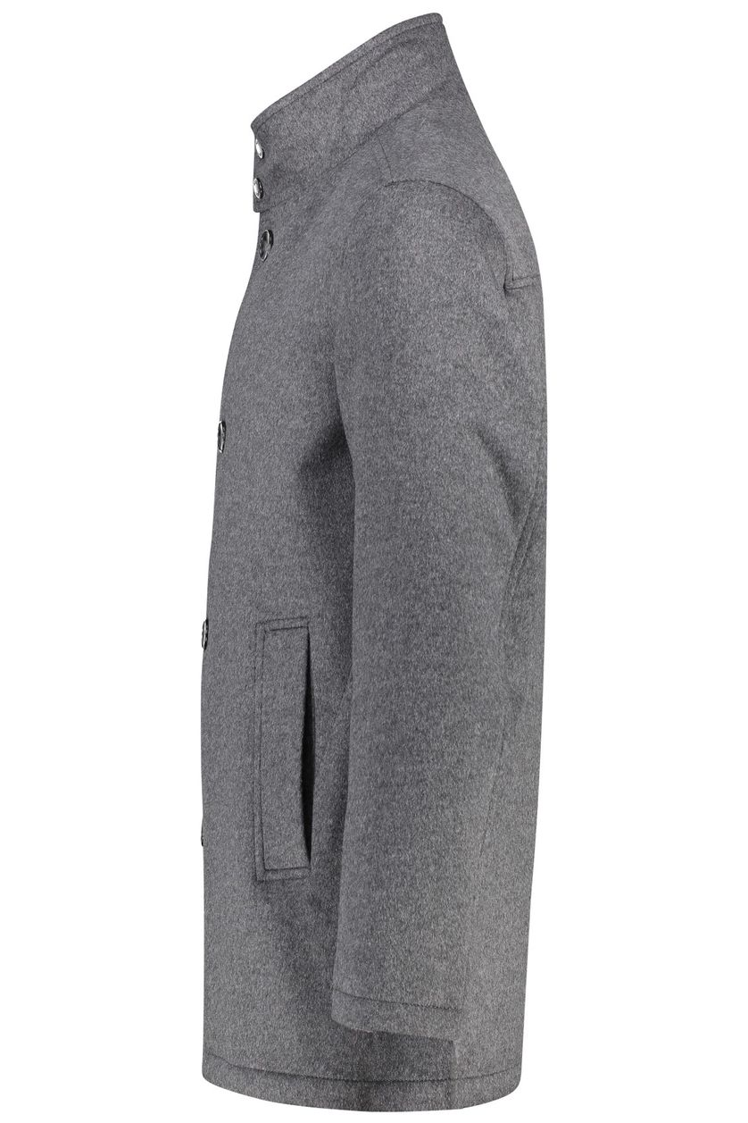 Hugo Boss winterjas grijs normale fit wol effen rits + knoop half lang