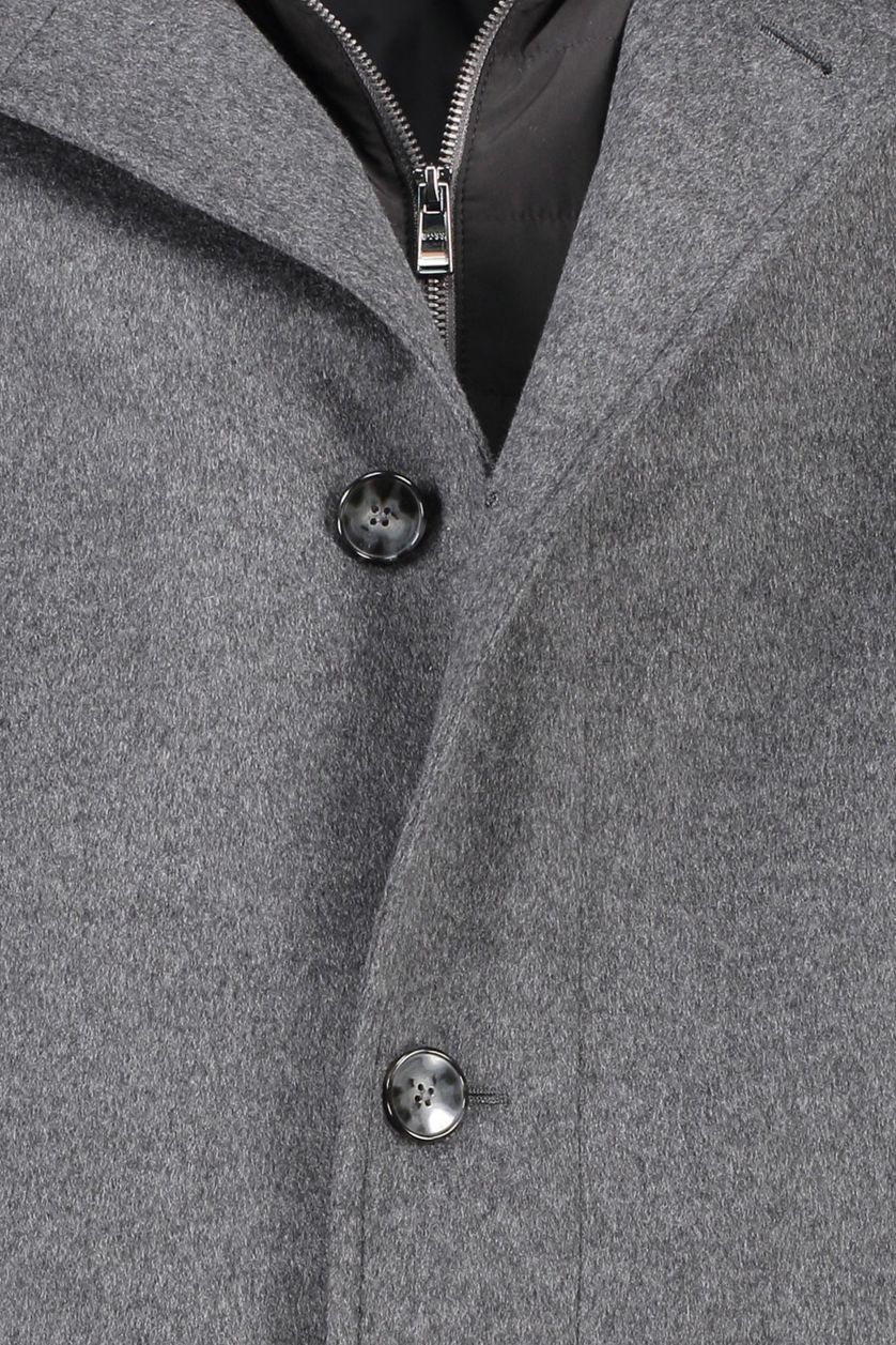 Hugo Boss winterjas grijs normale fit wol effen rits + knoop half lang