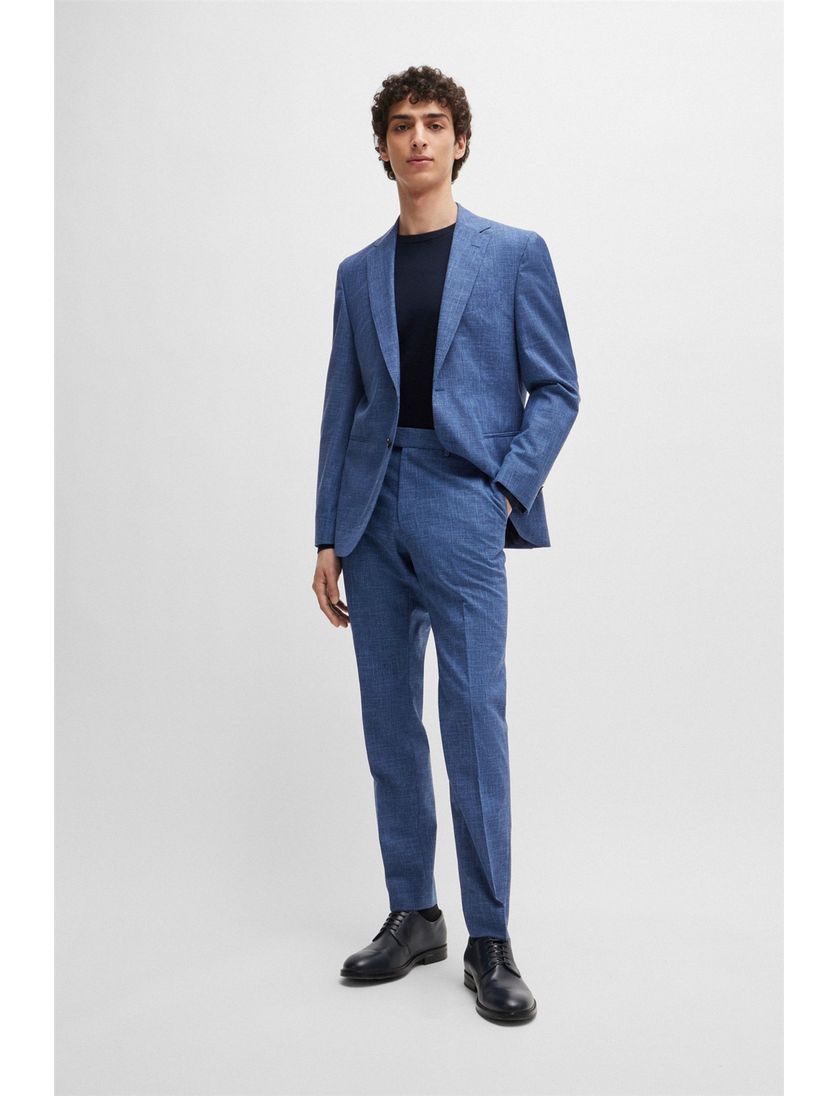 Hugo Boss trui donkerblauw effen merinowol ronde hals