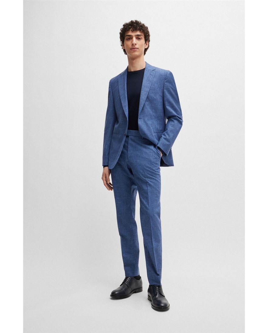 Hugo Boss trui ronde hals donkerblauw effen merinowol