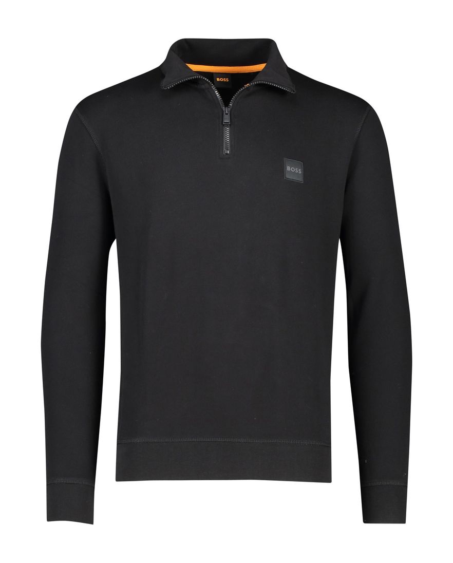 Hugo Boss sweater opstaande kraag zwart effen katoen