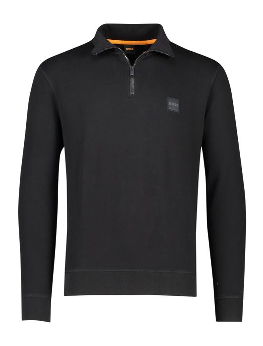 sweater Hugo Boss zwart effen katoen opstaande kraag