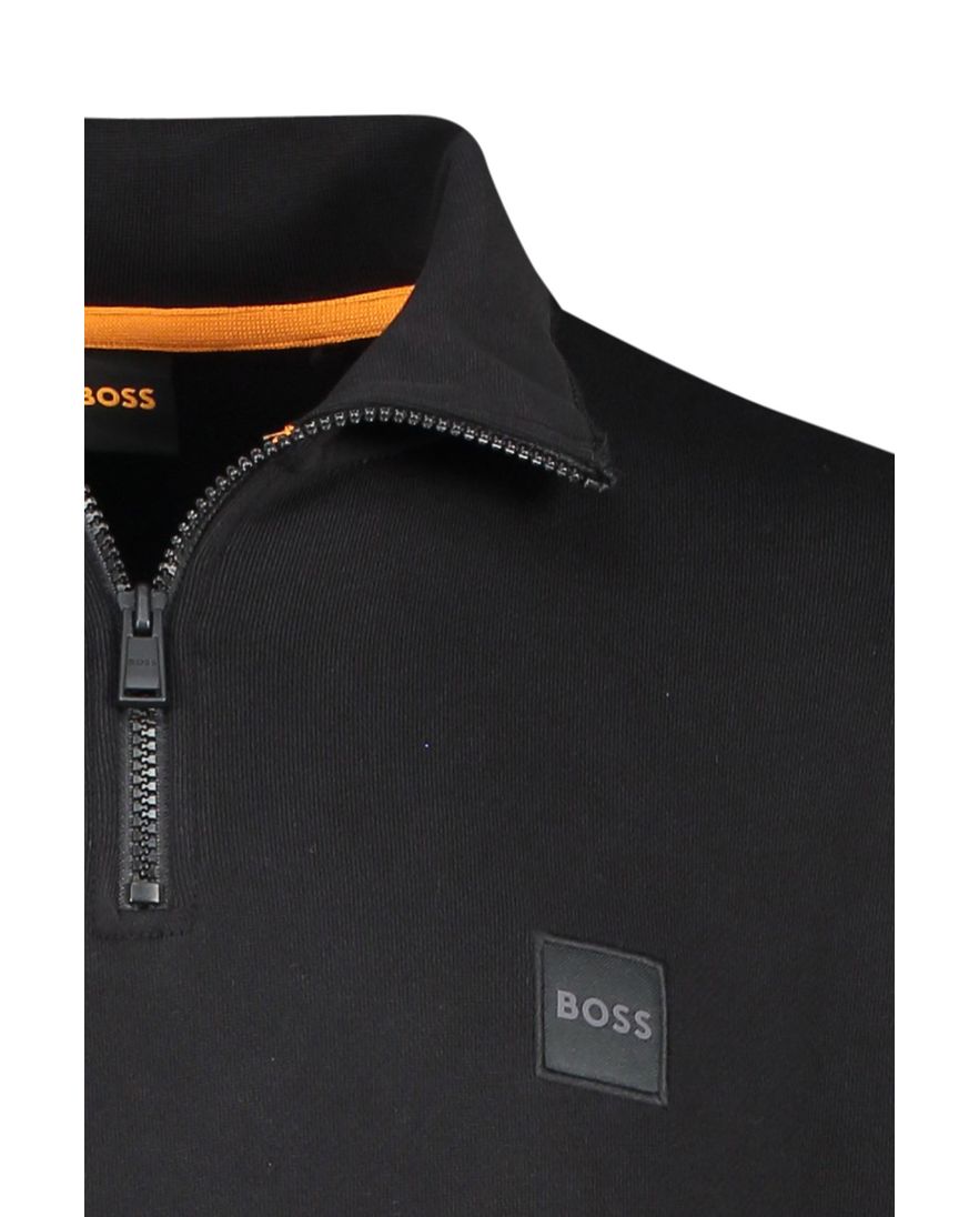 Hugo Boss sweater opstaande kraag zwart effen katoen