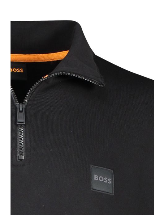 sweater Hugo Boss zwart effen katoen opstaande kraag