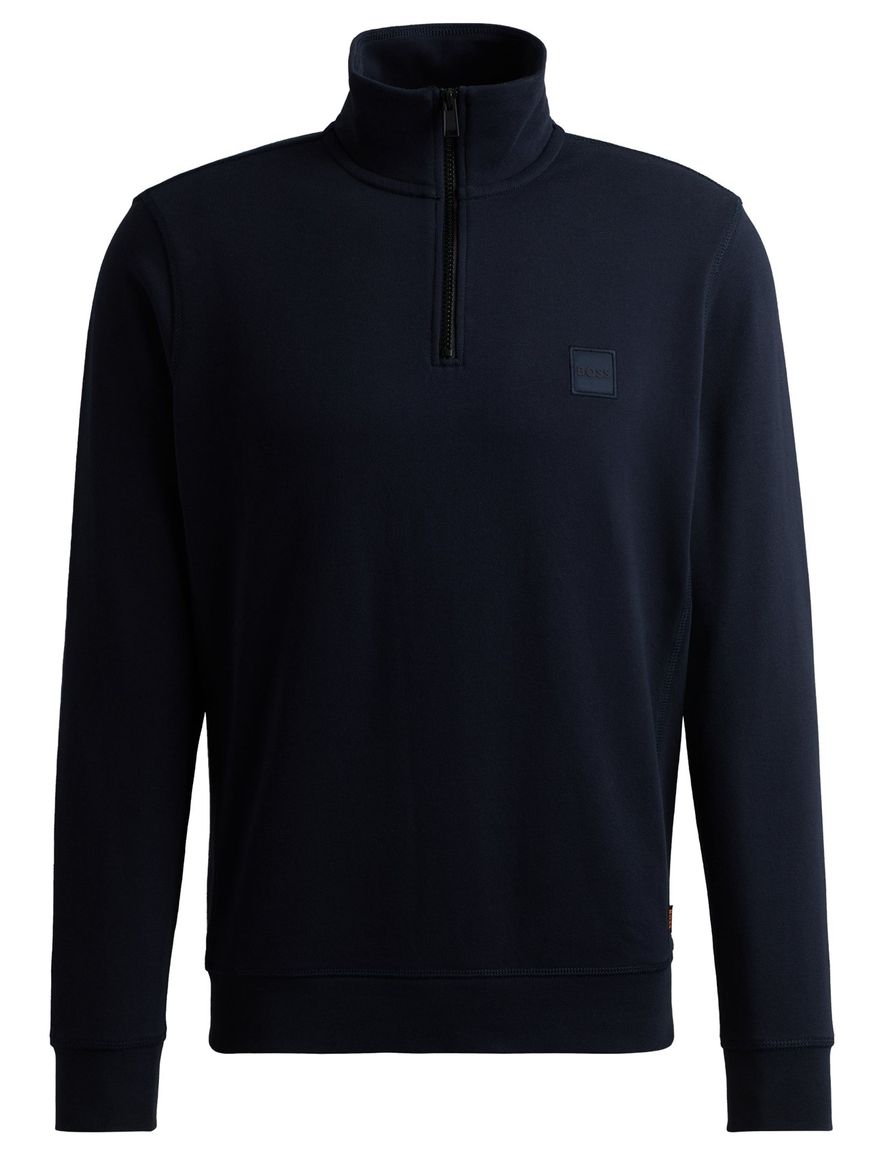 Boss orange trui donkerblauw effen half zip katoen