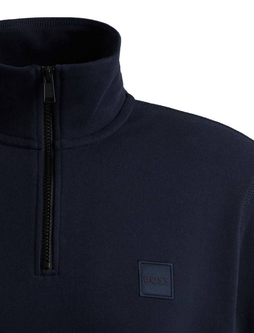 katoenen trui Boss orange donkerblauw effen half zip