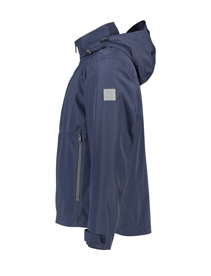 Hugo Boss winterjas donkerblauw effen rits normale fit afneembare capuchon