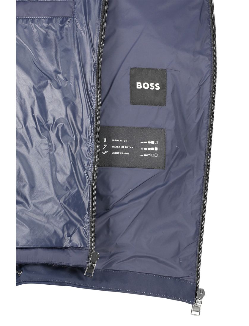 Hugo Boss winterjas donkerblauw effen rits normale fit afneembare capuchon
