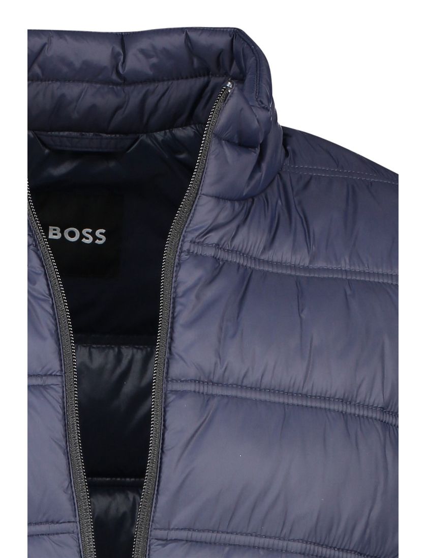 Hugo Boss winterjas donkerblauw effen rits normale fit afneembare capuchon