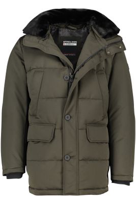 Strellson Strellson winterjas groen effen rits + knoop normale fit afneembare capuchon