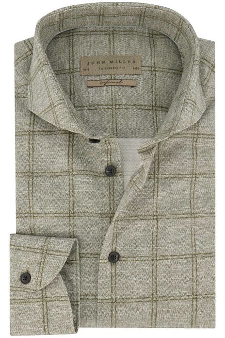 Overhemd John Miller Tailored Fit khaki geruit katoen