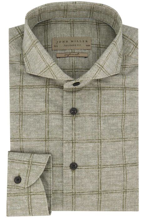 Overhemd John Miller Tailored Fit khaki geruit katoen