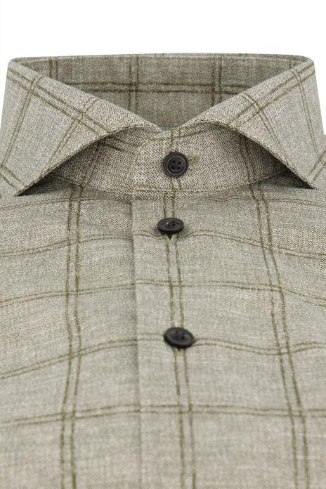 Overhemd John Miller Tailored Fit khaki geruit katoen